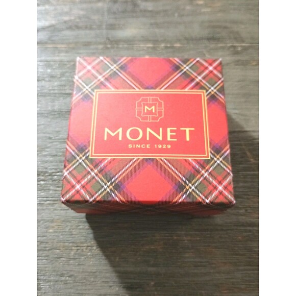 Monet Poinsettia Christmas Red Green Enamel Rhinestone Gold Tone Brooch New - Picture 5 of 6